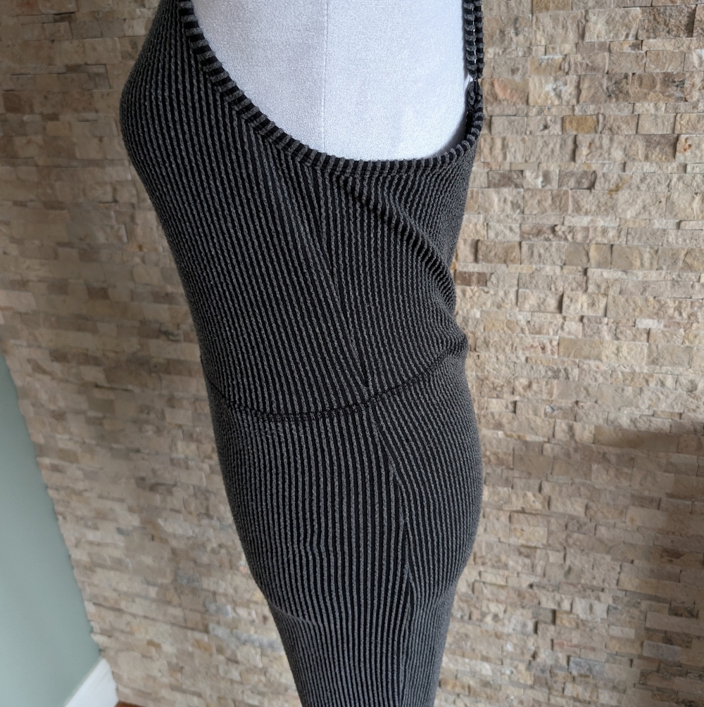 Ribbed Grey Black Cami Pant Wide Leg Jumpsuit Loungewear Elevated Basic Sz Large image 3